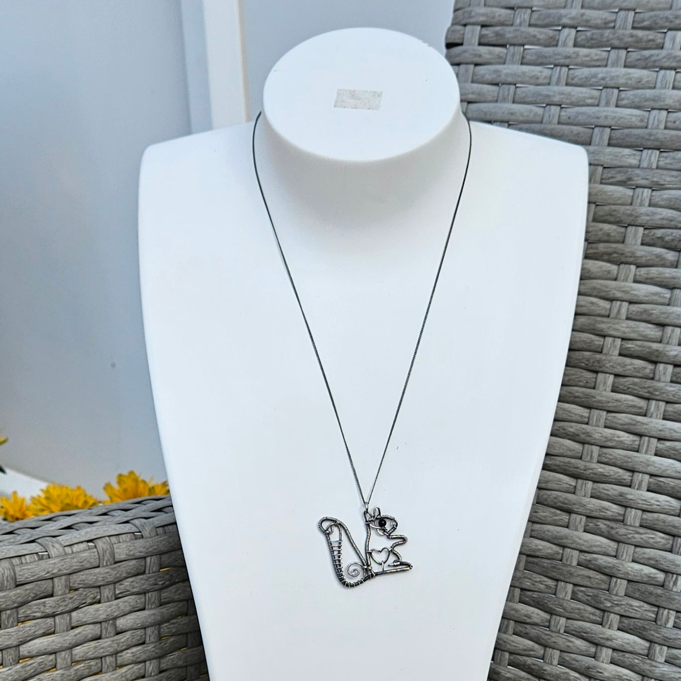 Squirrel Pendant Necklace Made from Sterling Silver Wire