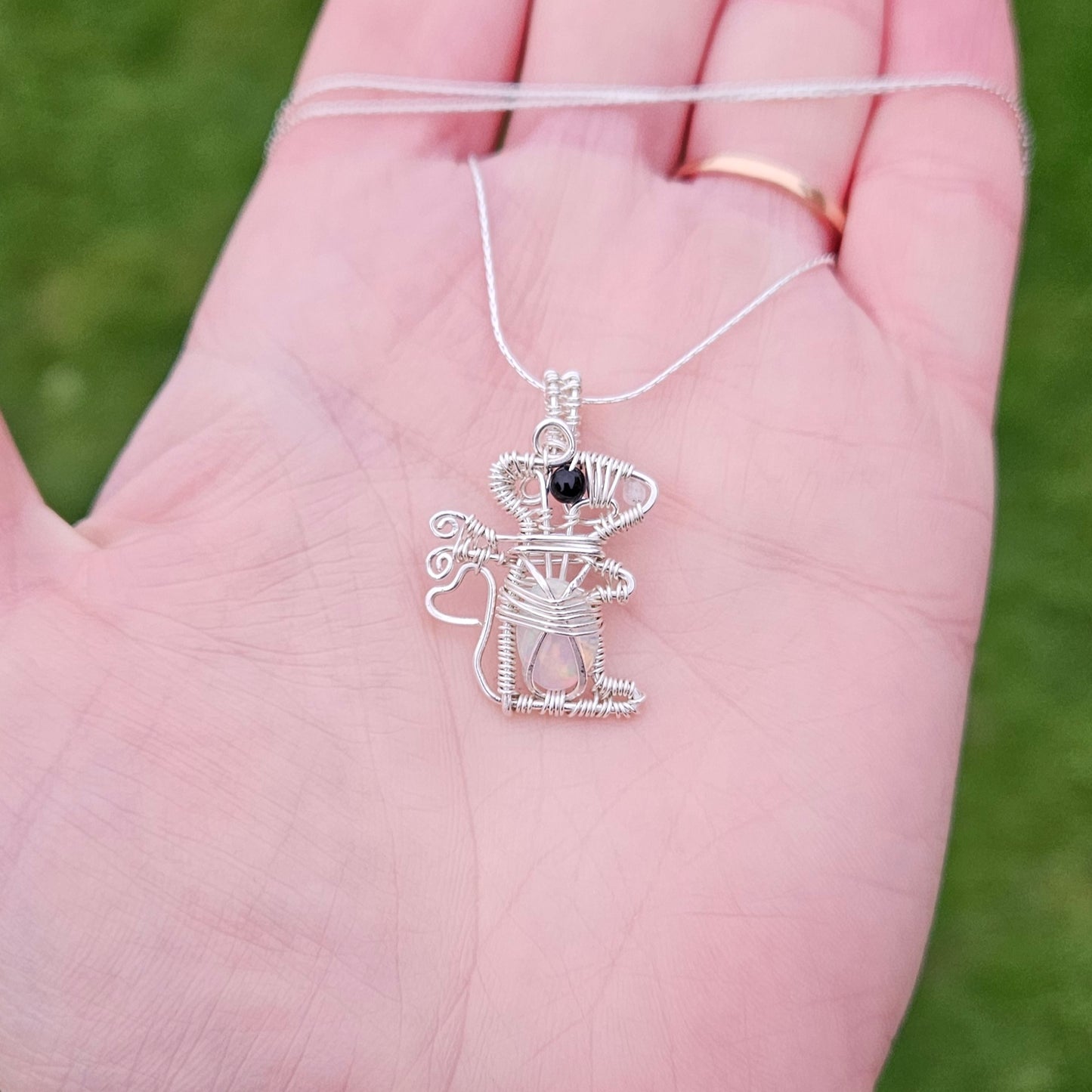 Rat Pendant Necklace made in Sterling Silver featuring Faceted Ethiopian Opal