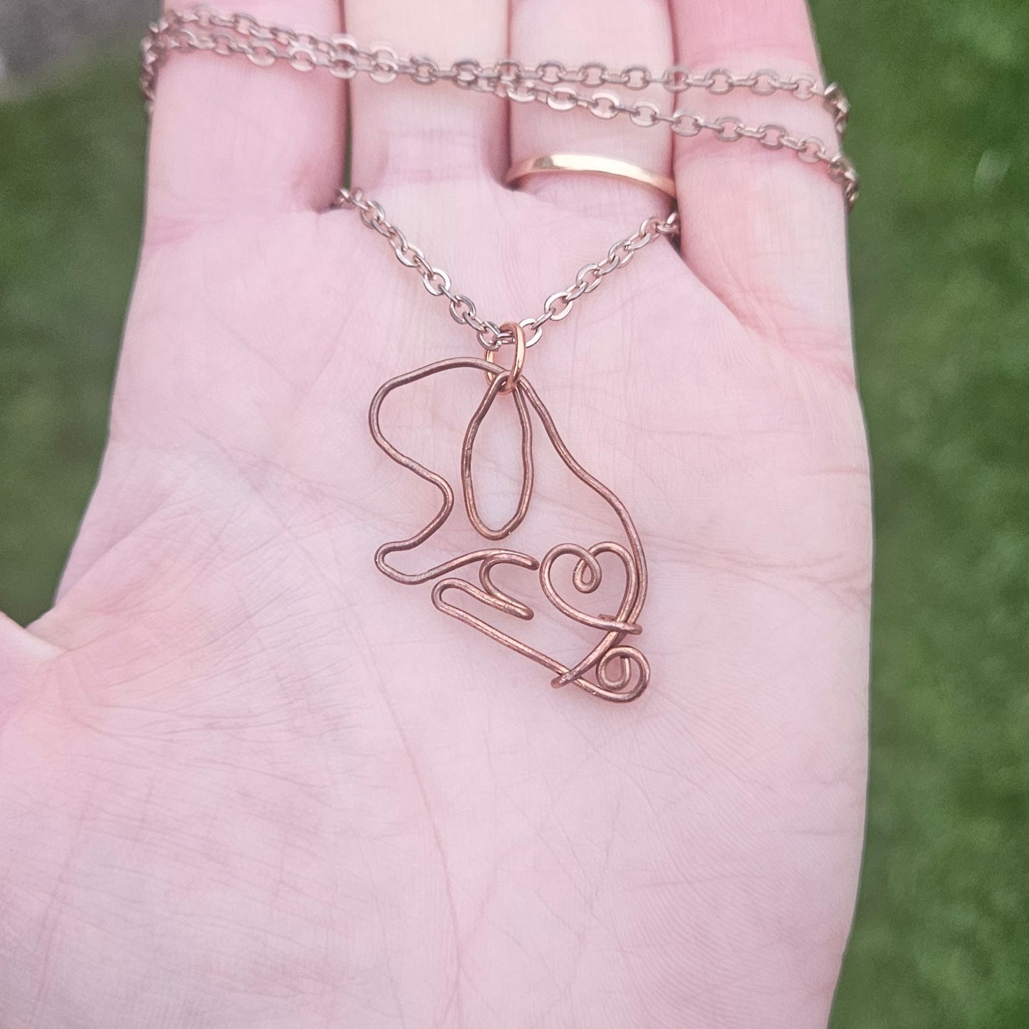 Lop Earred Rabbit Pendant Necklace Made in Copper Wire