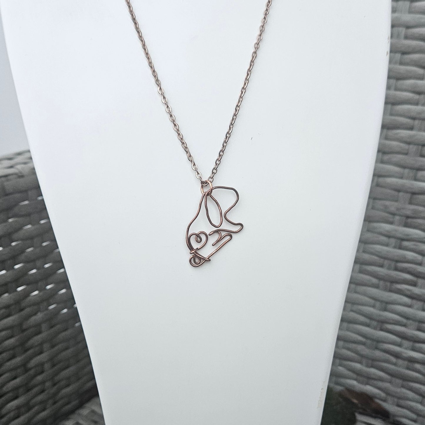 Lop Earred Rabbit Pendant Necklace Made in Copper Wire