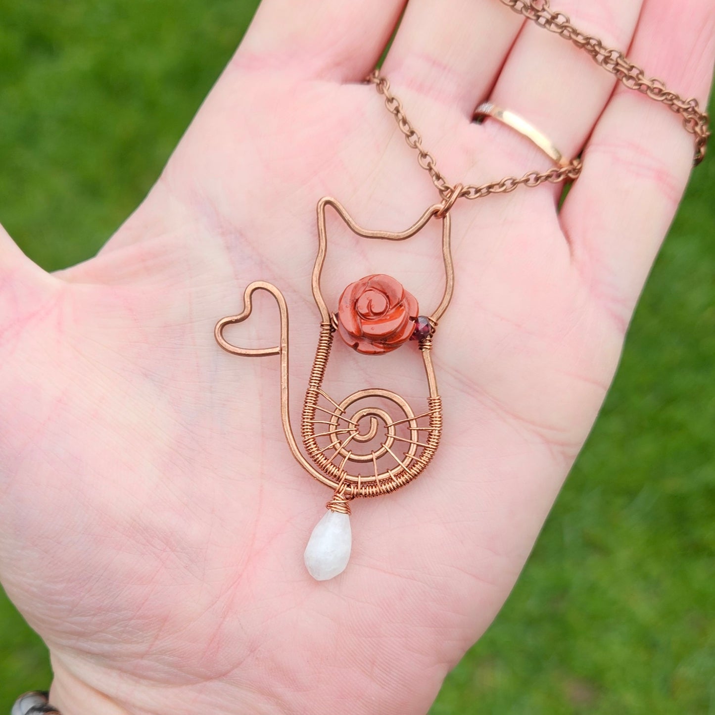 Cat Spiral Necklace Made in Hammered Copper Wire