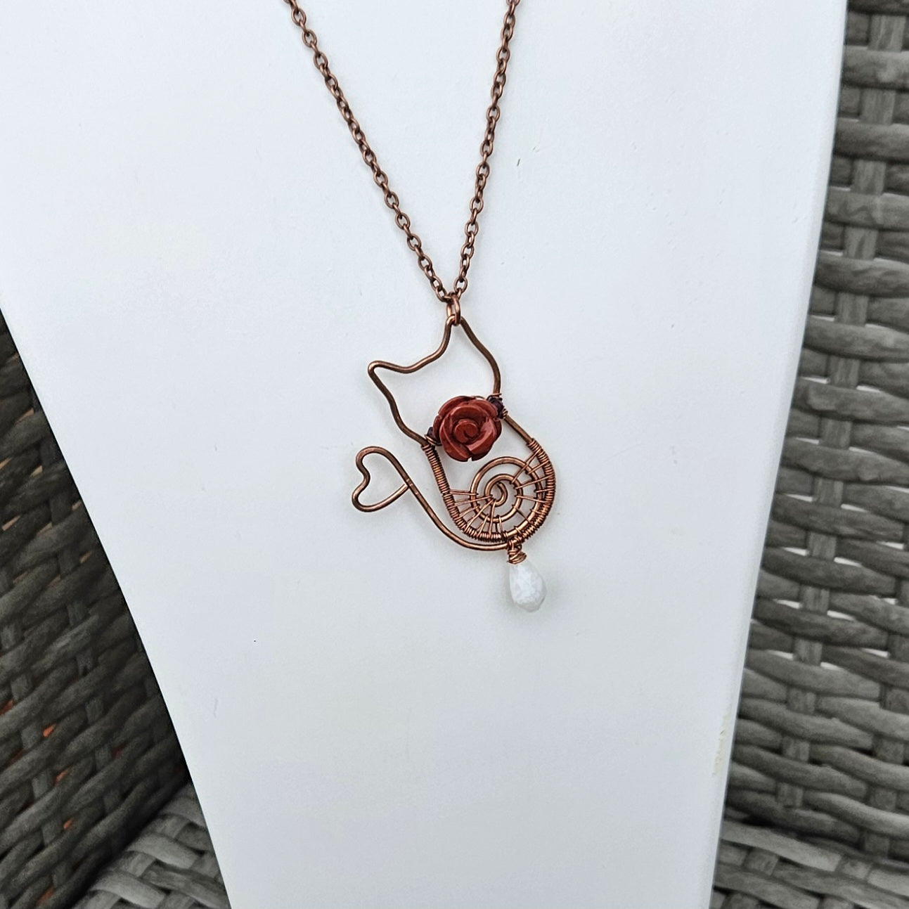 Cat Spiral Necklace Made in Hammered Copper Wire