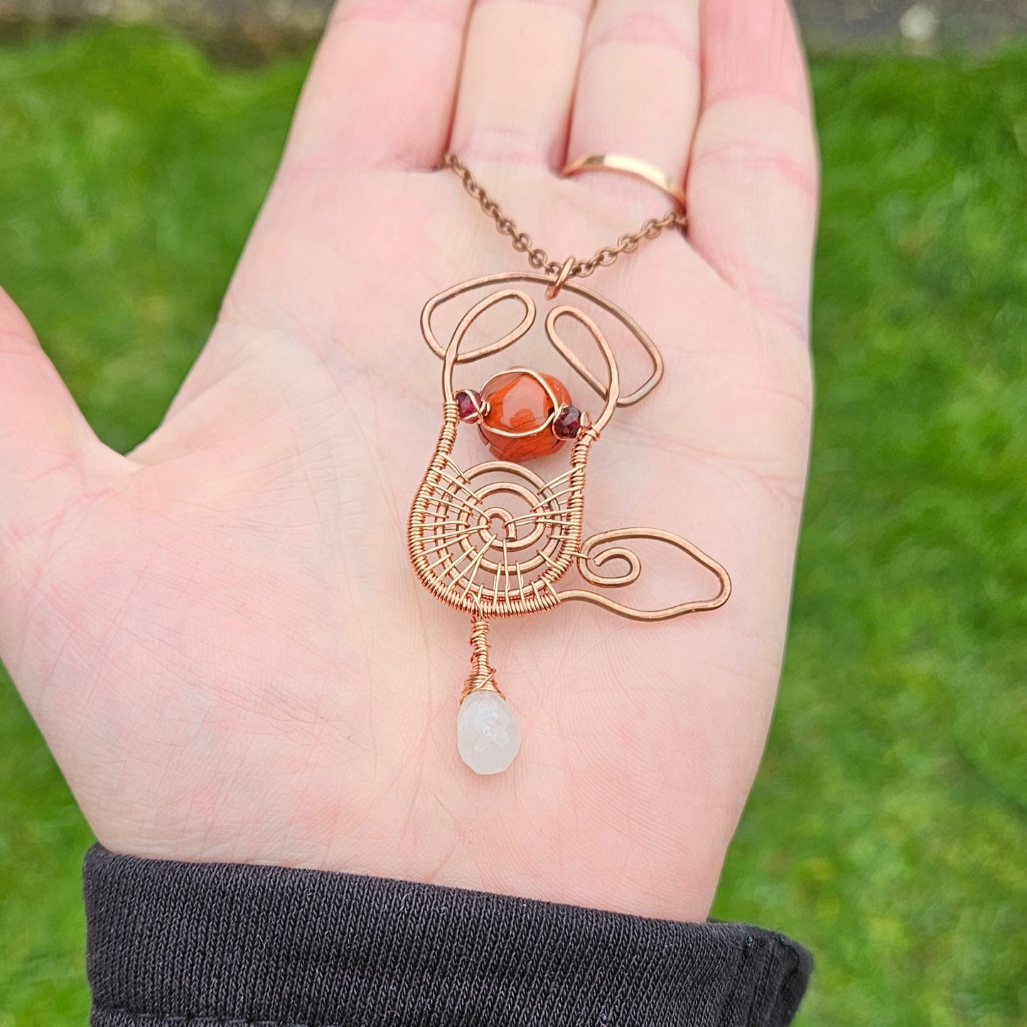 Dog Spiral Necklace Made in Hammered Copper Wire