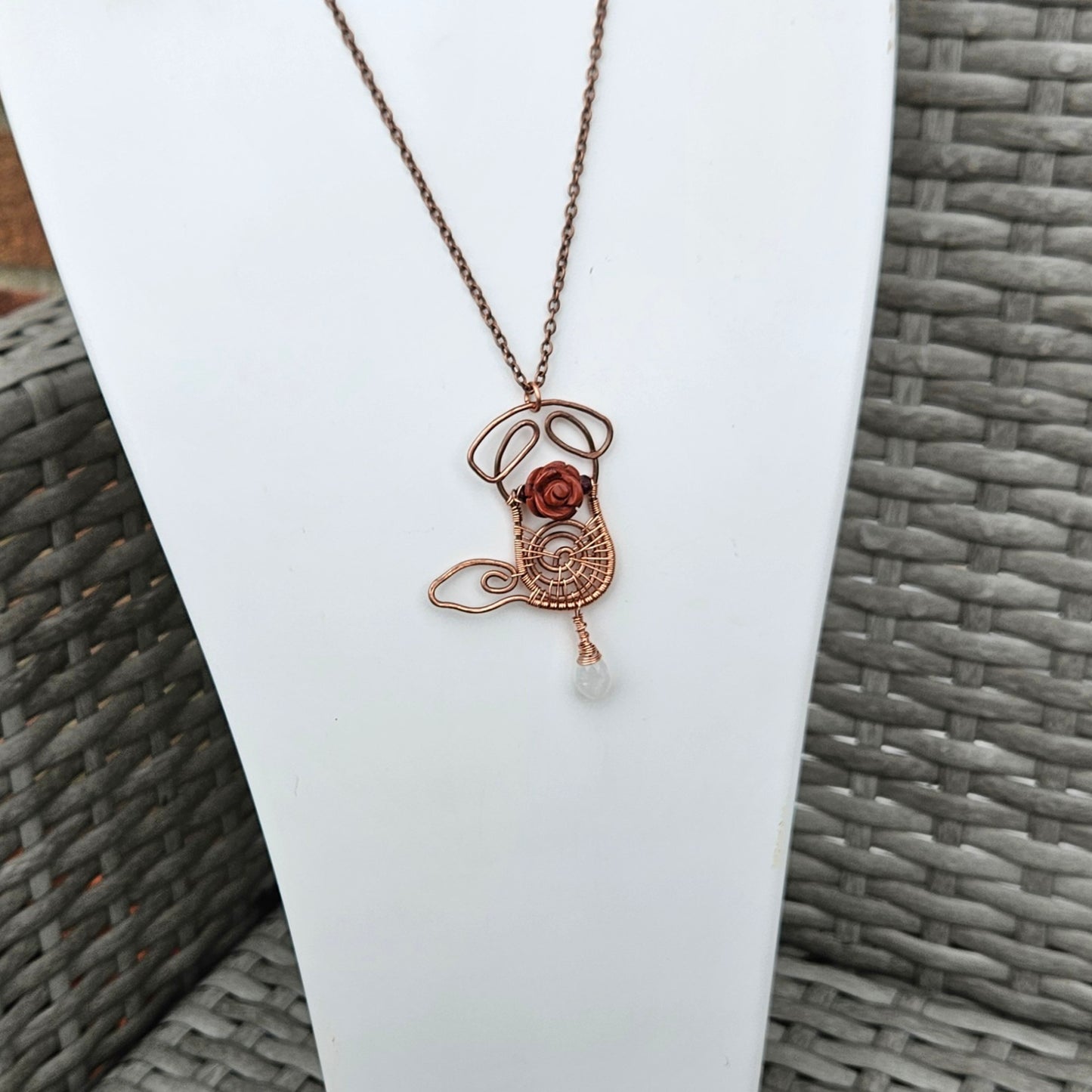 Dog Spiral Necklace Made in Hammered Copper Wire