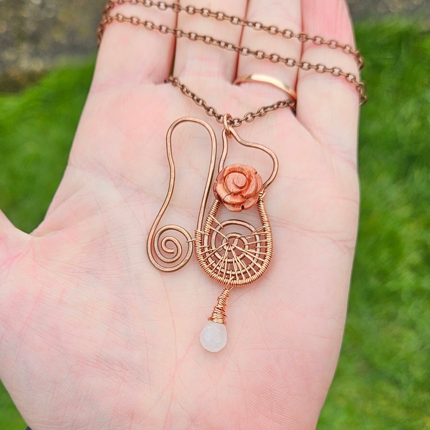 Squirrel Spiral Necklace Made in Hammered Copper Wire