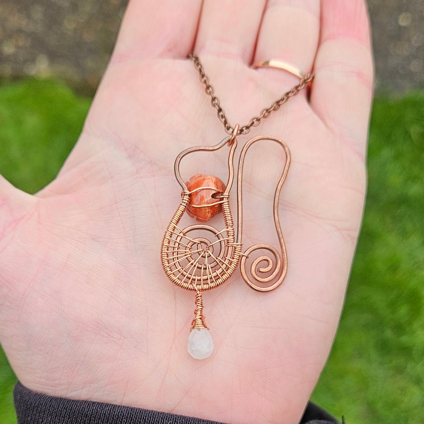 Squirrel Spiral Necklace Made in Hammered Copper Wire