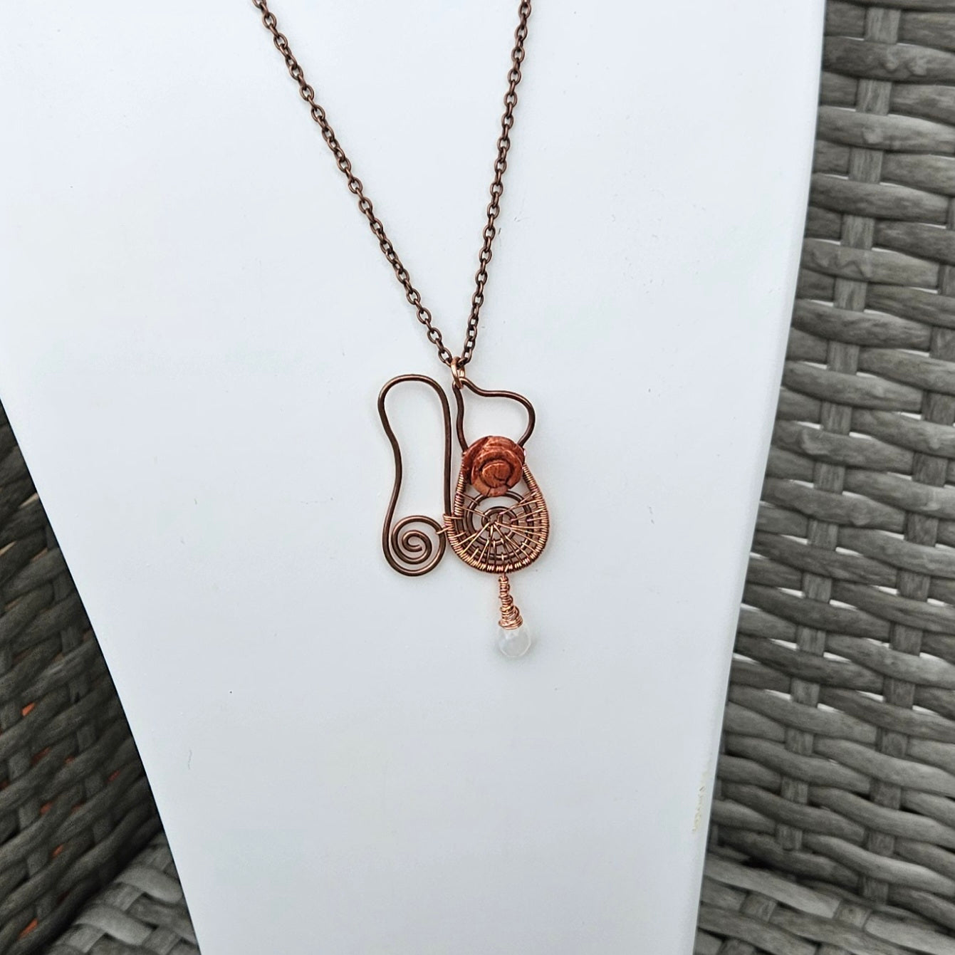 Squirrel Spiral Necklace Made in Hammered Copper Wire