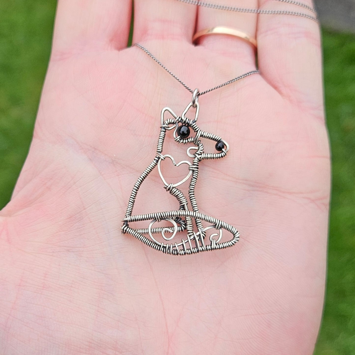 Fox Pendant Necklace Made from Sterling Silver Wire