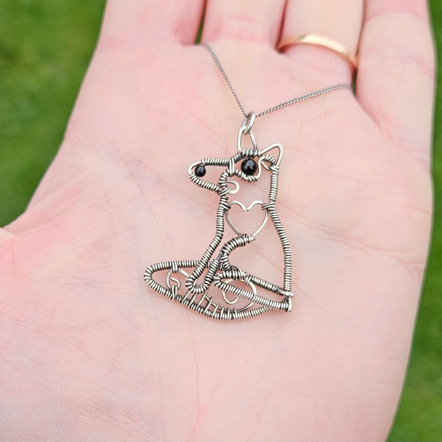 Fox Pendant Necklace Made from Sterling Silver Wire