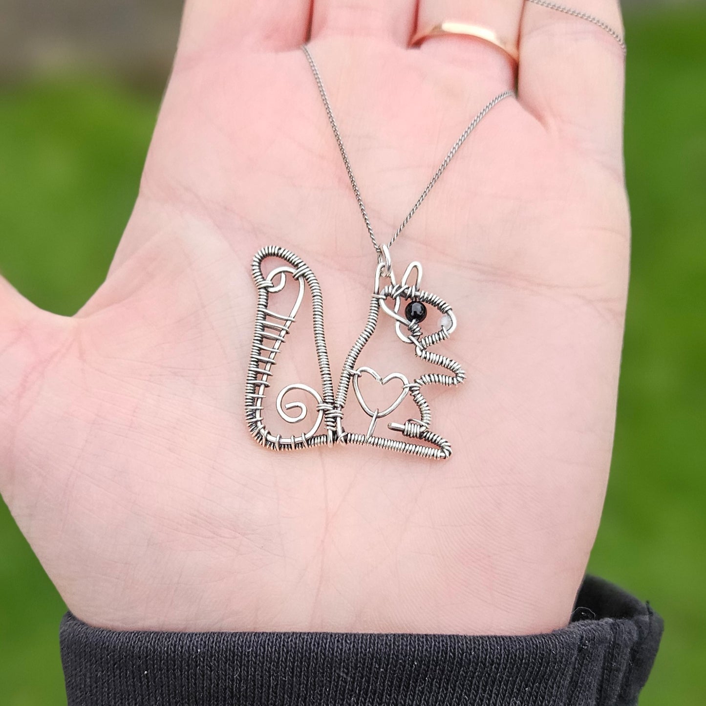 Squirrel Pendant Necklace Made from Sterling Silver Wire