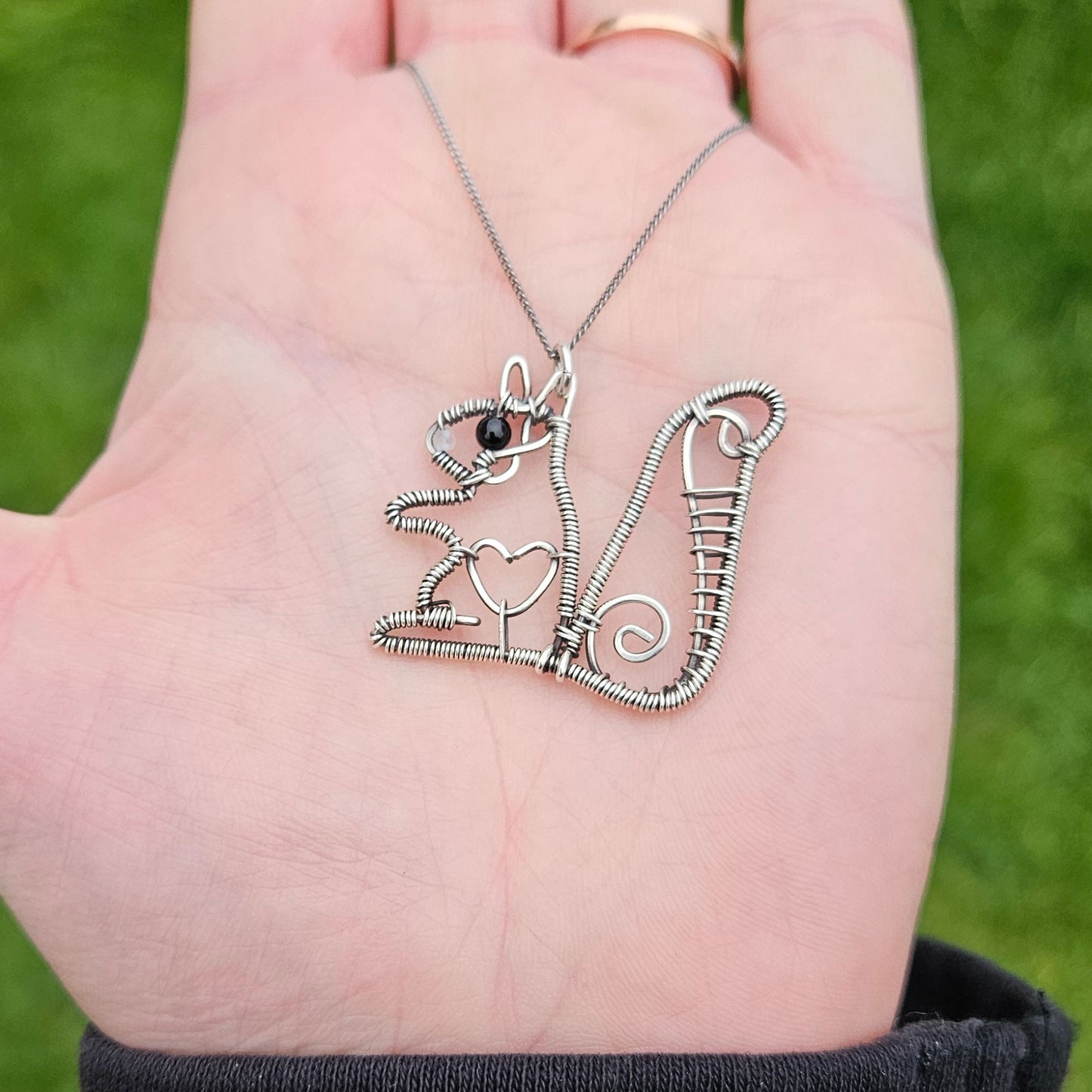 Squirrel Pendant Necklace Made from Sterling Silver Wire