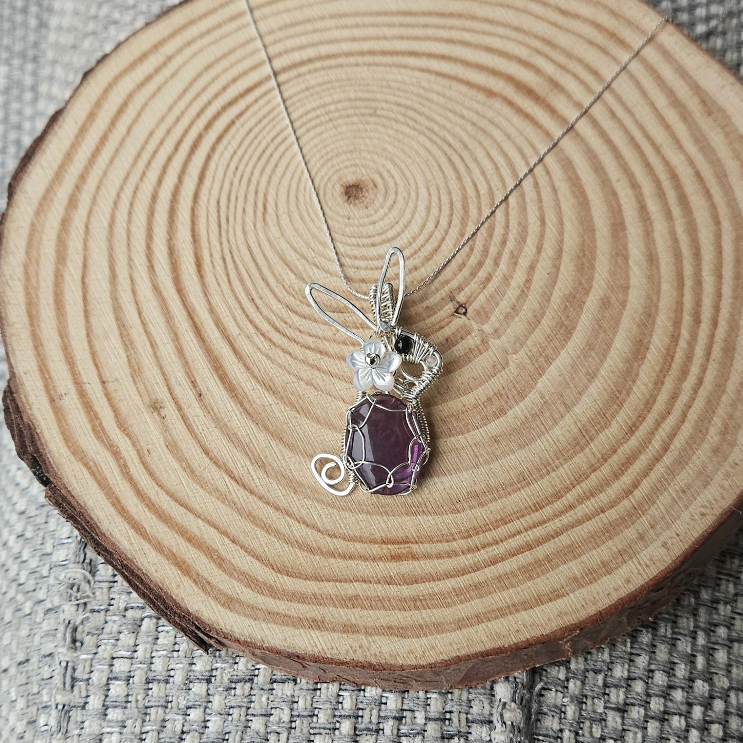 Rabbit Amethyst Necklace Made in Sterling Silver Wire