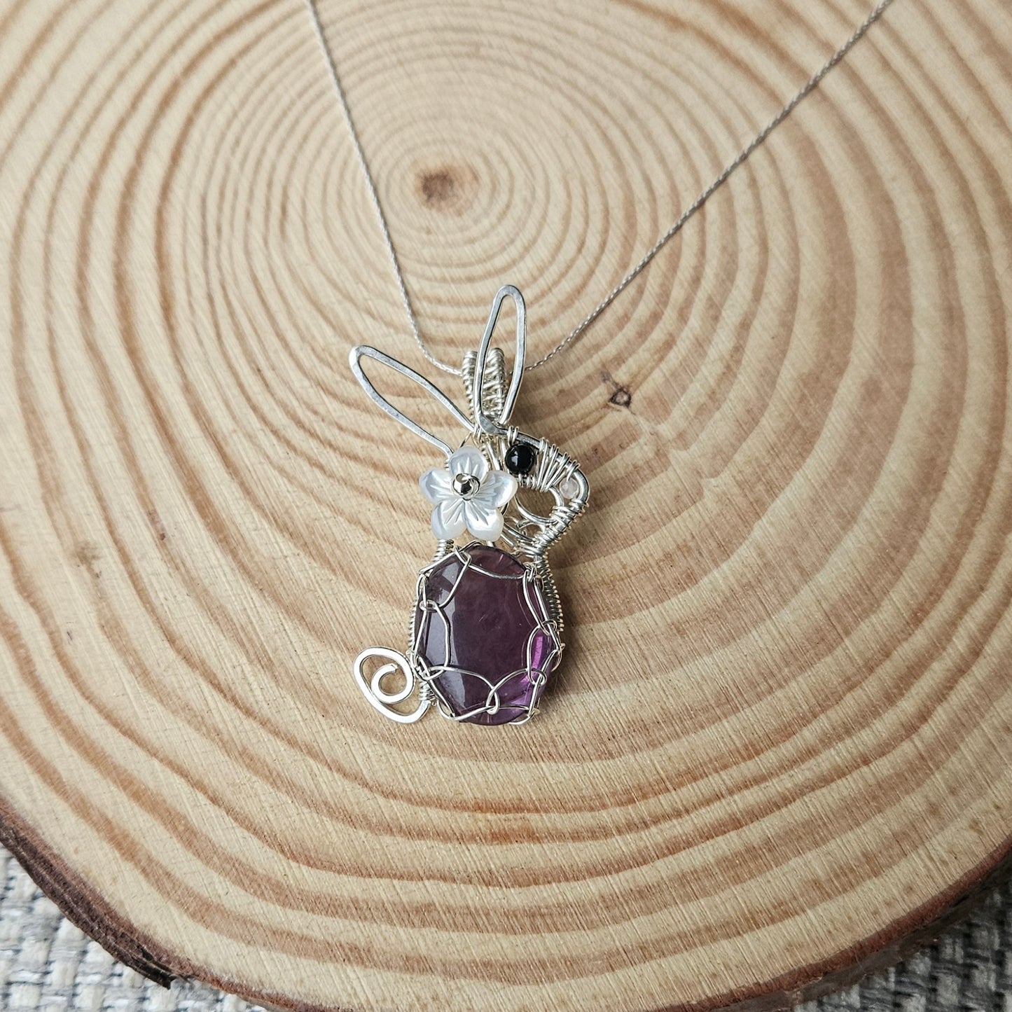 Rabbit Amethyst Necklace Made in Sterling Silver Wire