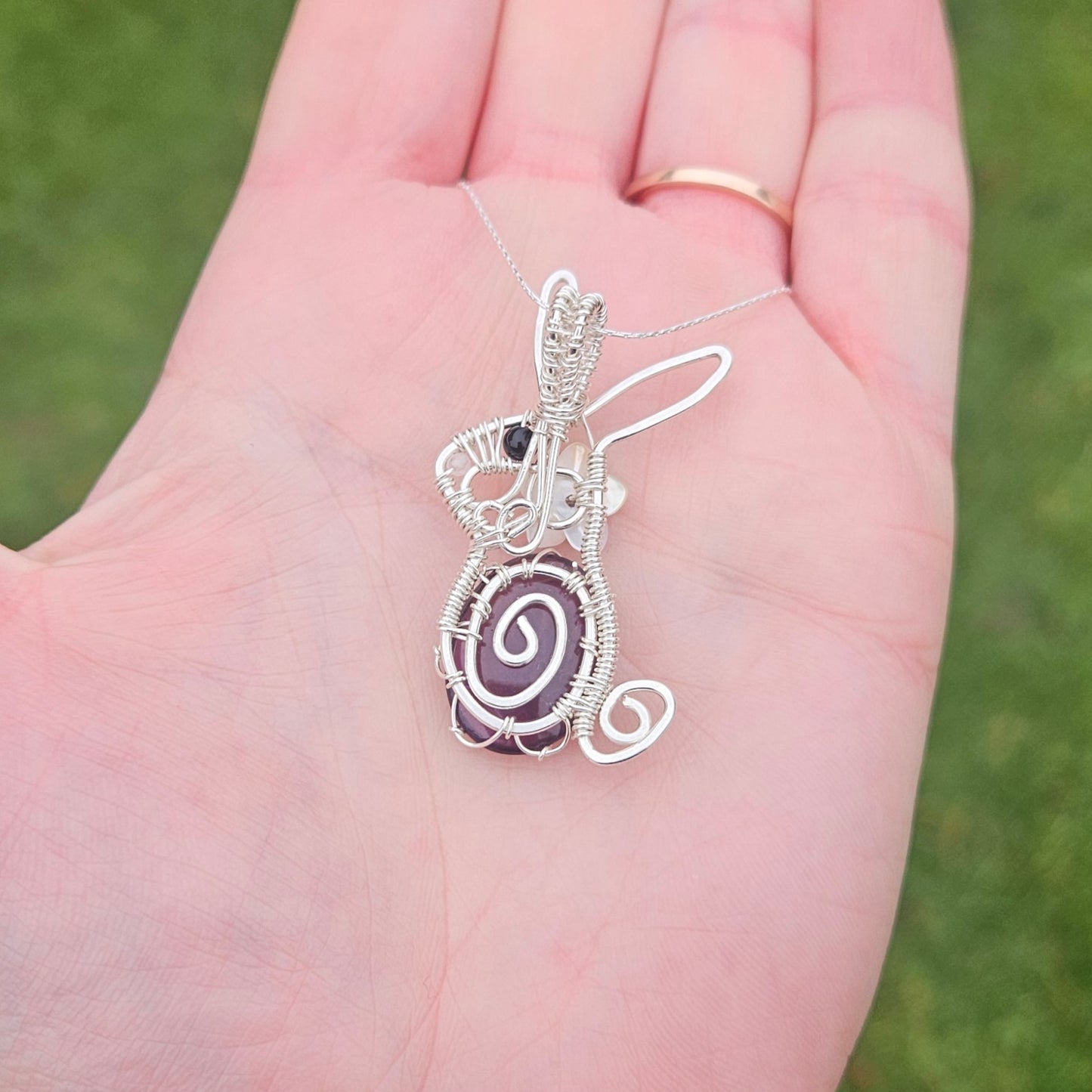 Rabbit Amethyst Necklace Made in Sterling Silver Wire