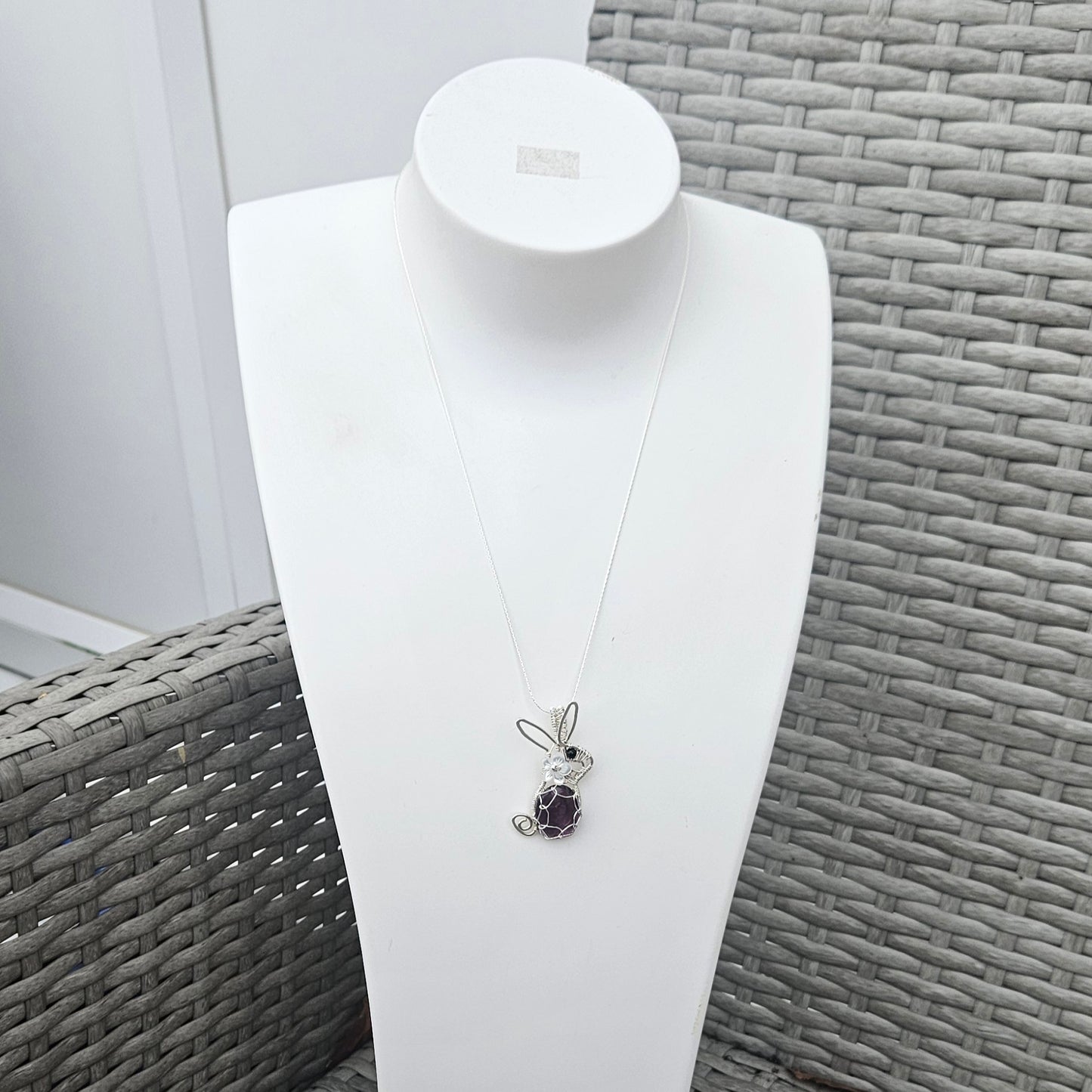 Rabbit Amethyst Necklace Made in Sterling Silver Wire